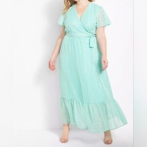 Lane Bryant Mint Green Gold Foil Dot Chiffon Maxi Dress